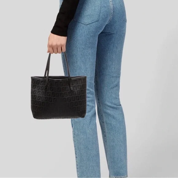 Fendi FF Zucchino Mini Black Monogram Tote